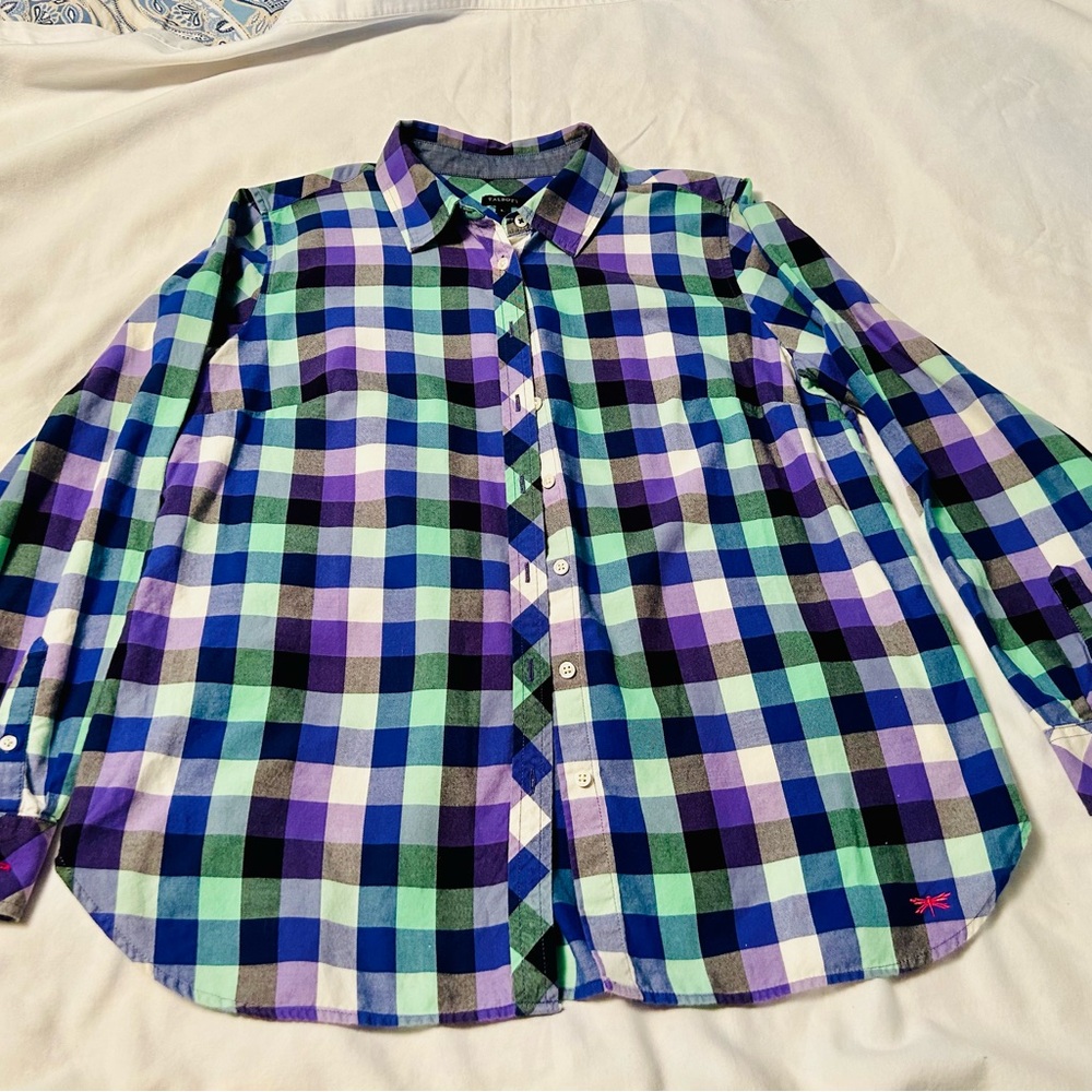 Talbots Purple and Blue Shirt Classic Plaid Shirt